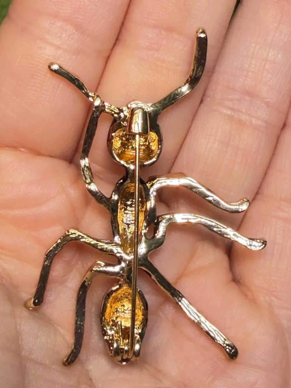 Ant Brooch Gold Tone Insect Pin Bug Jewelry Statement Style 2.25 inches